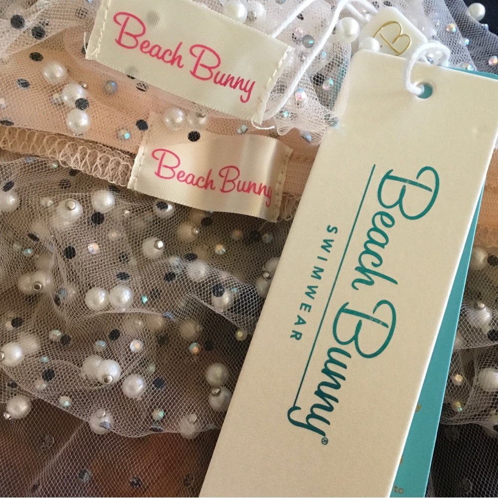 Beach Bunny Swimwear Glitzy Girl Mesh Pearl Top Skirt Set - Picture 15 of 16